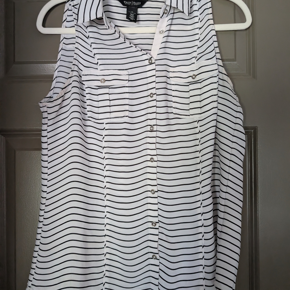 White House Black Market Black and White Striped Button Down Shirt